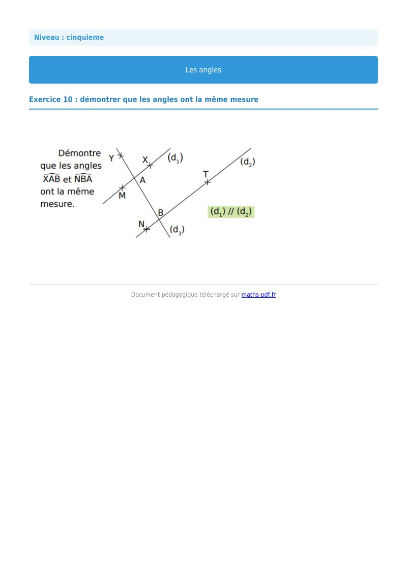 Angles : exercice n°10 de maths en 5ème corrigé en PDF