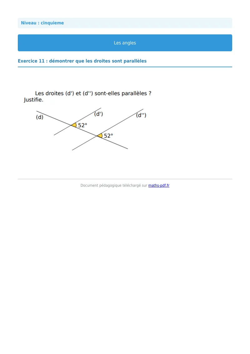 Angles : exercice n°11 de maths en 5ème corrigé en PDF