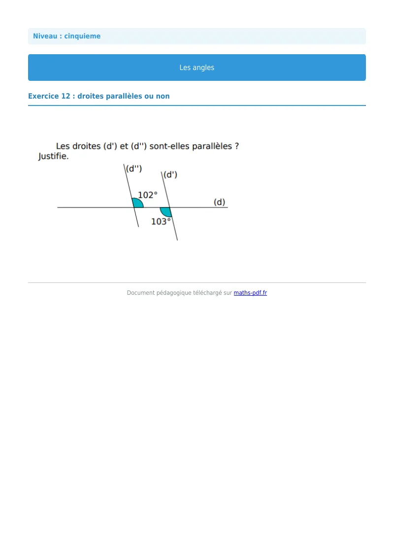 Angles : exercice n°12 de maths en 5ème corrigé en PDF