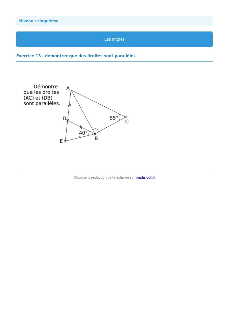 Angles : exercice n°13 de maths en 5ème corrigé en PDF