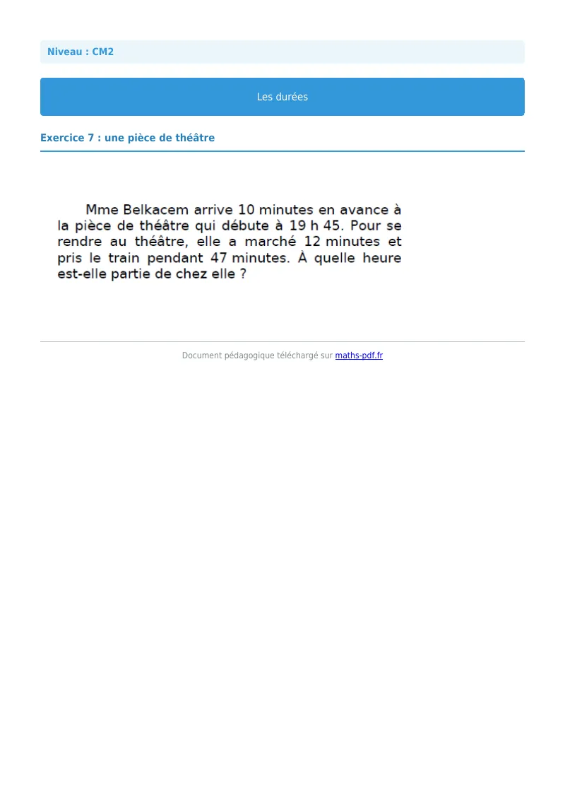 Durée : exercice n°7 de maths en CM2 corrigé en PDF