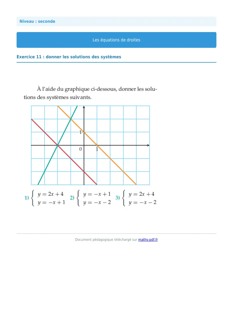 Les équations de droites : exercice n°11 de maths en seconde corrigé en PDF