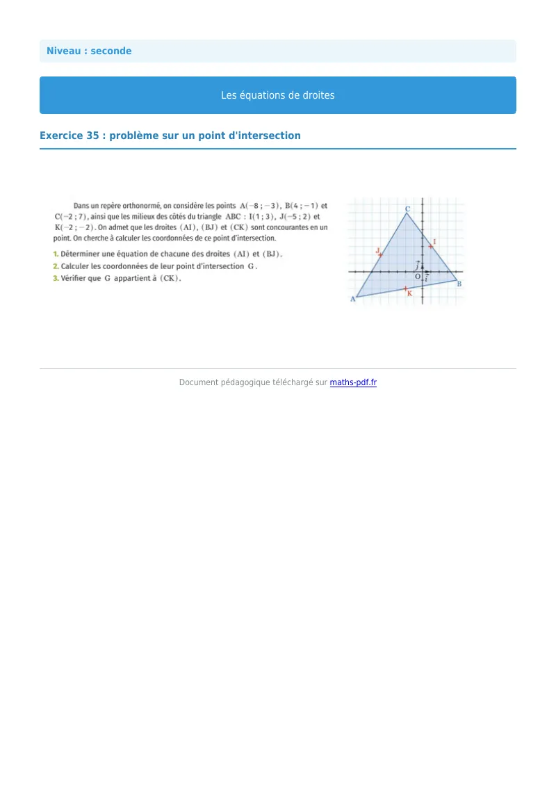 Les équations de droites : exercice n°35 de maths en seconde corrigé en PDF