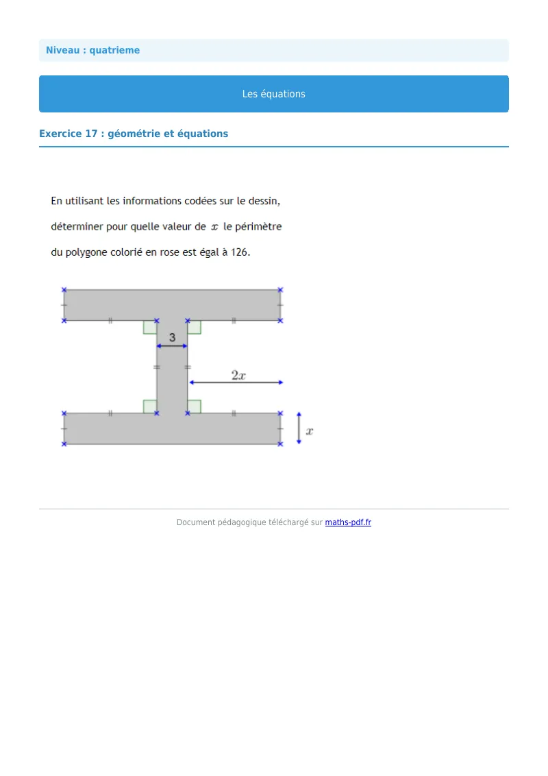 Les équations : exercice n°17 de maths en 4ème corrigé en PDF
