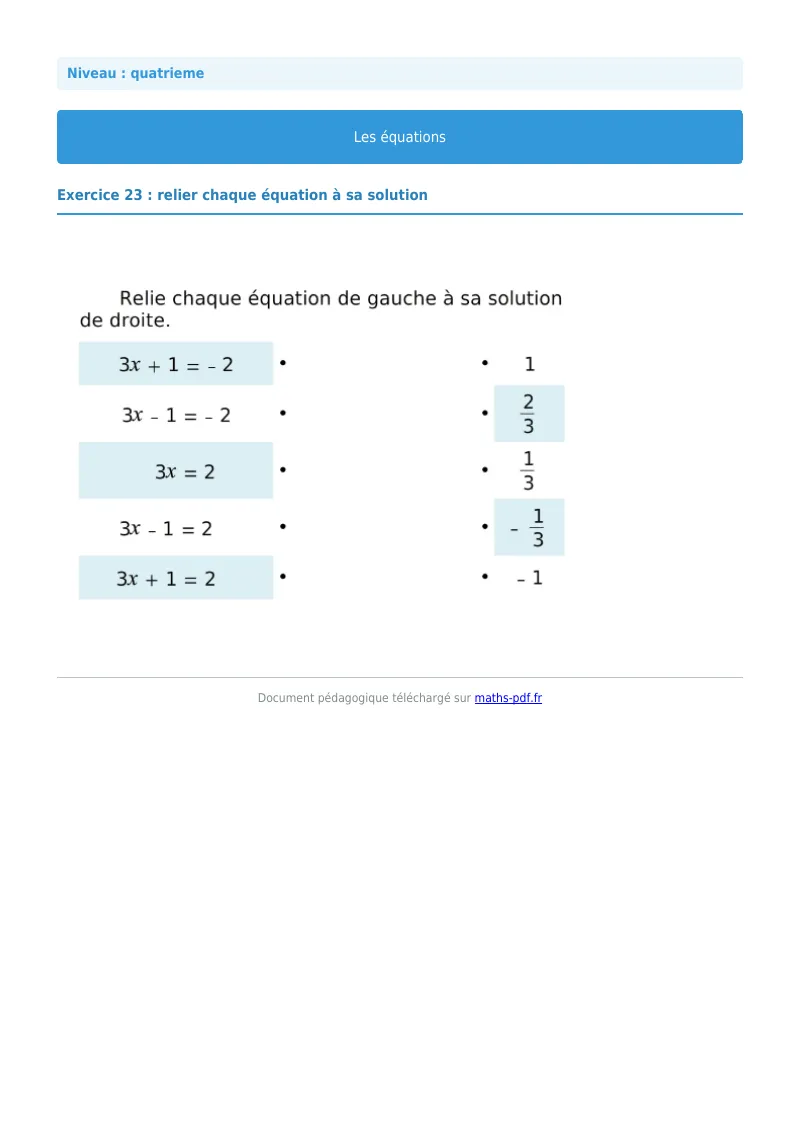 Les équations : exercice n°23 de maths en 4ème corrigé en PDF