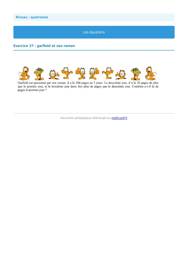 Les équations : exercice n°37 de maths en 4ème corrigé en PDF