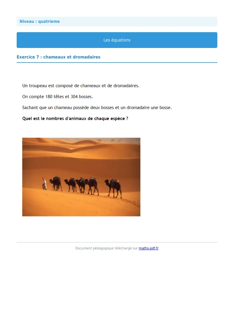 Les équations : exercice n°4 de maths en 4ème corrigé en PDF