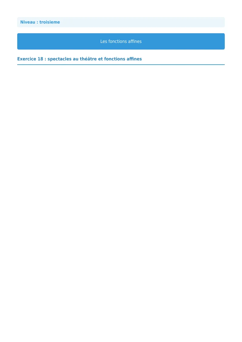 Fonctions affines : exercice n°18 de maths en 3ème corrigé en PDF
