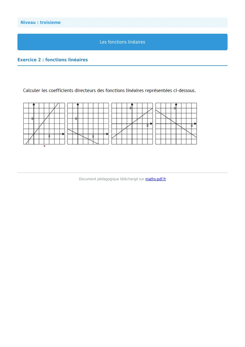 Fonctions linéaires : exercice n°2 de maths en 3ème corrigé en PDF