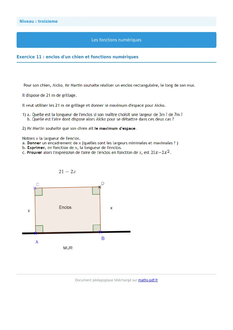 Généralités sur les fonctions : exercice n°11 de maths en 3ème corrigé en PDF