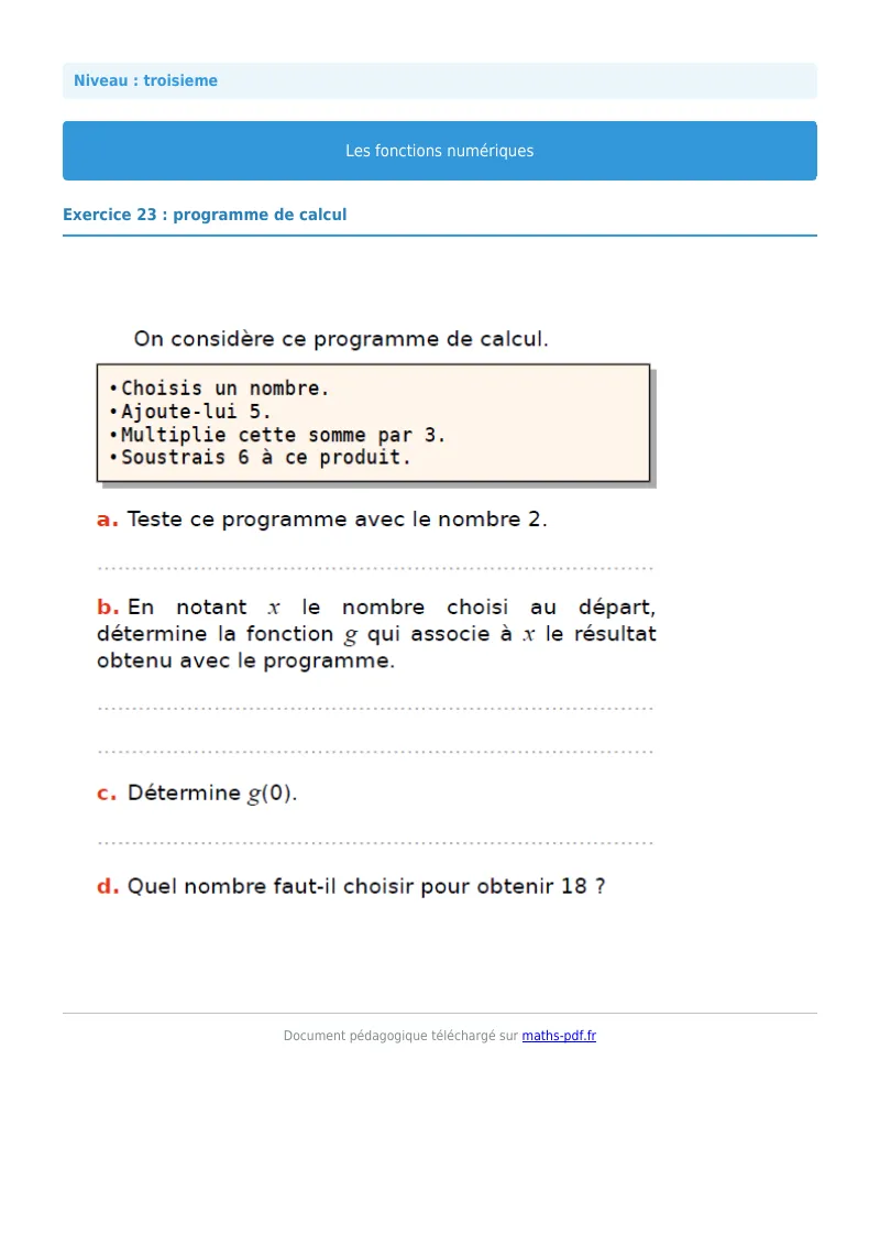 Généralités sur les fonctions : exercice n°23 de maths en 3ème corrigé en PDF