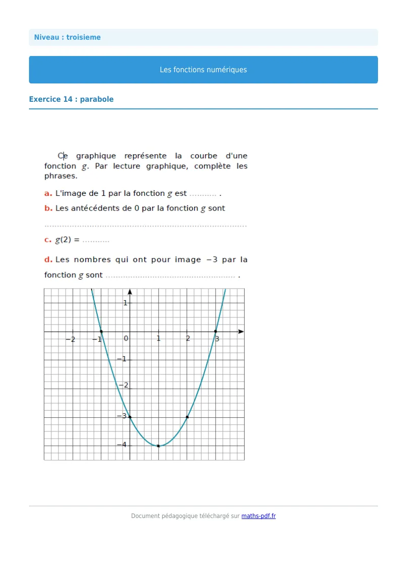 Généralités sur les fonctions : exercice n°31 de maths en 3ème corrigé en PDF