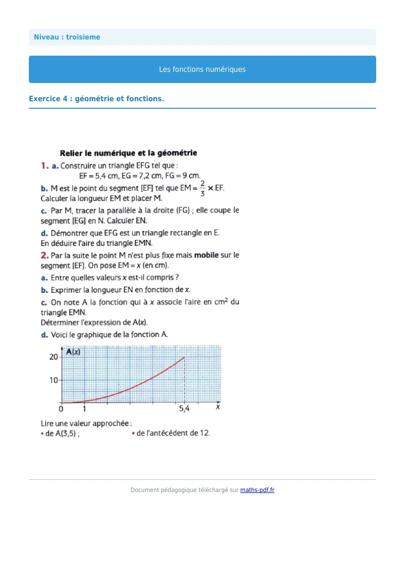 Généralités sur les fonctions : exercice n°4 de maths en 3ème corrigé en PDF