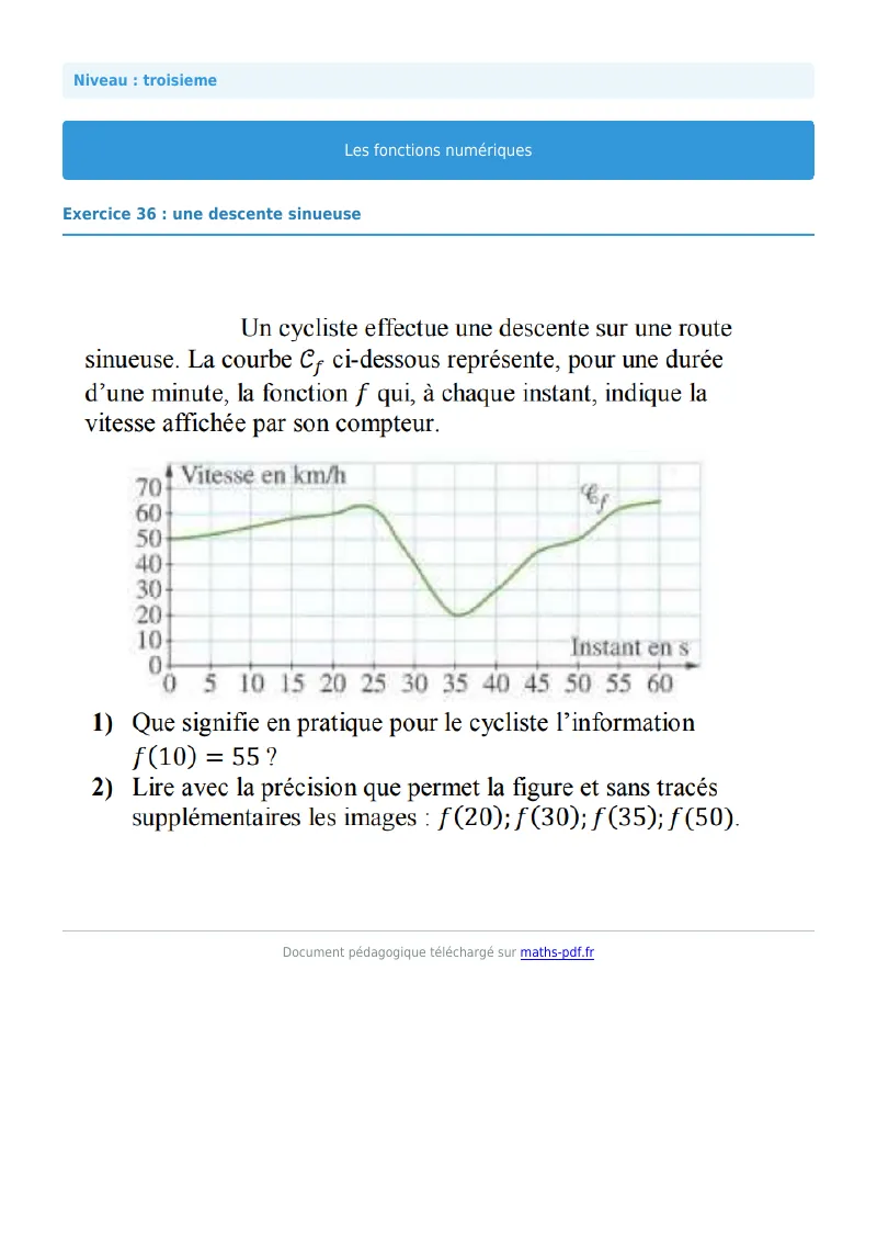 Généralités sur les fonctions : exercice n°36 de maths en 3ème corrigé en PDF