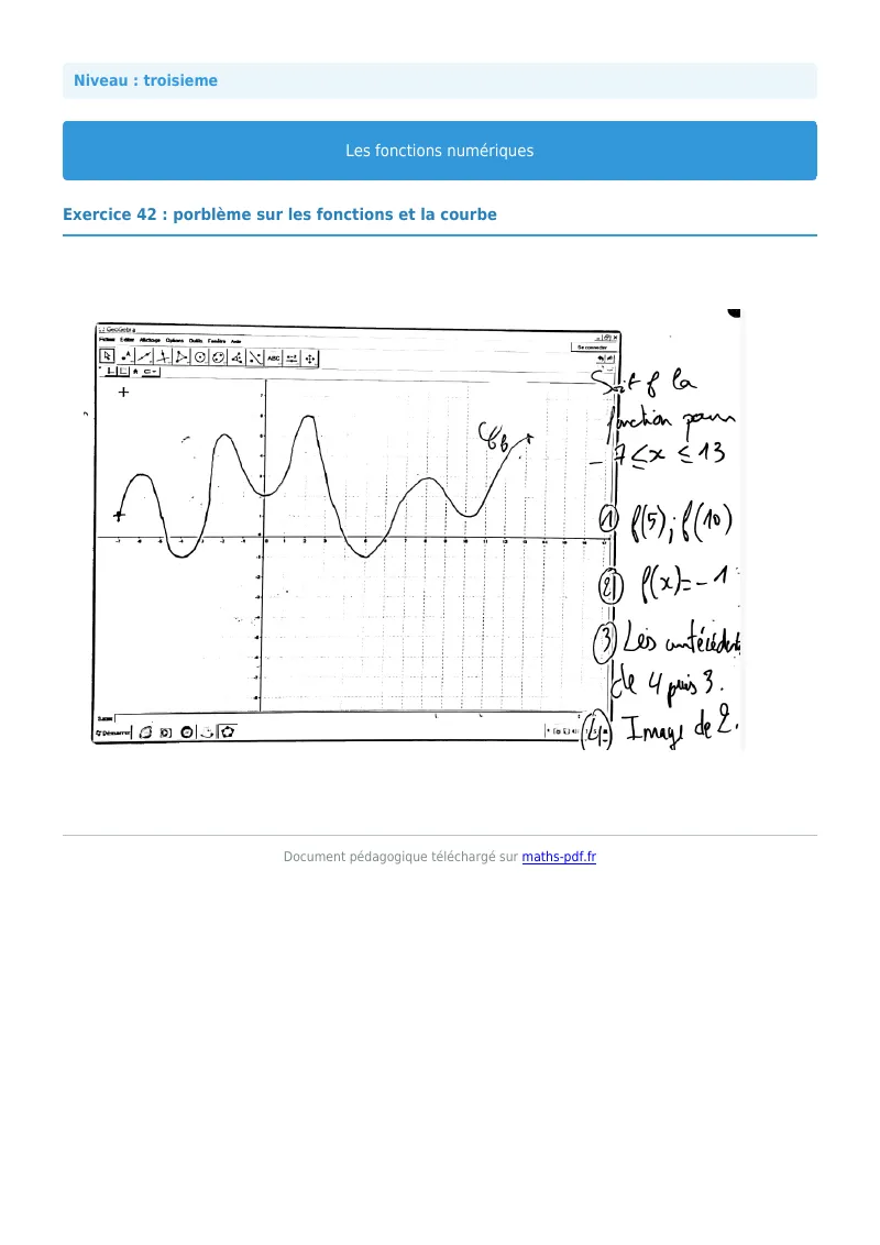 Généralités sur les fonctions : exercice n°42 de maths en 3ème corrigé en PDF