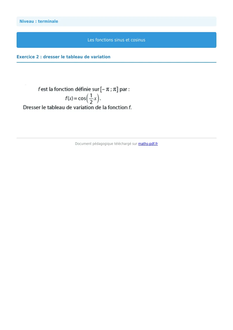 Fonctions sinus et cosinus : exercice n°14 de maths en terminale corrigé en PDF