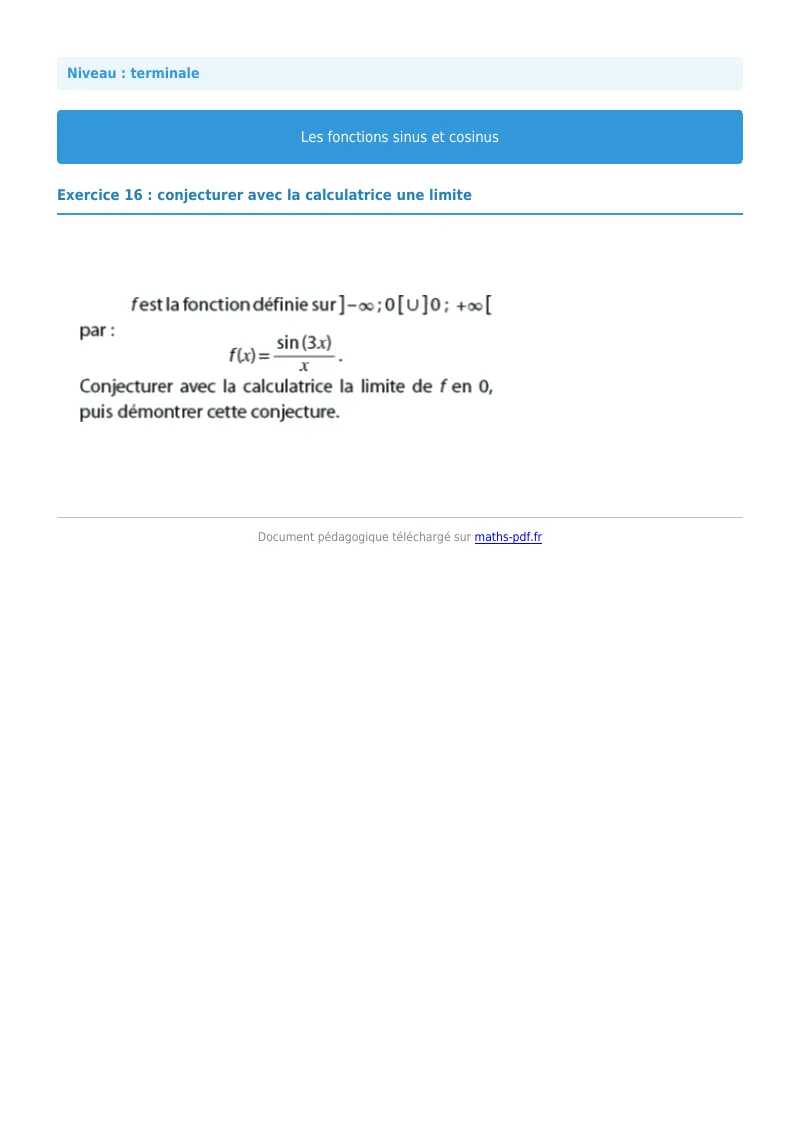 Fonctions sinus et cosinus : exercice n°16 de maths en terminale corrigé en PDF