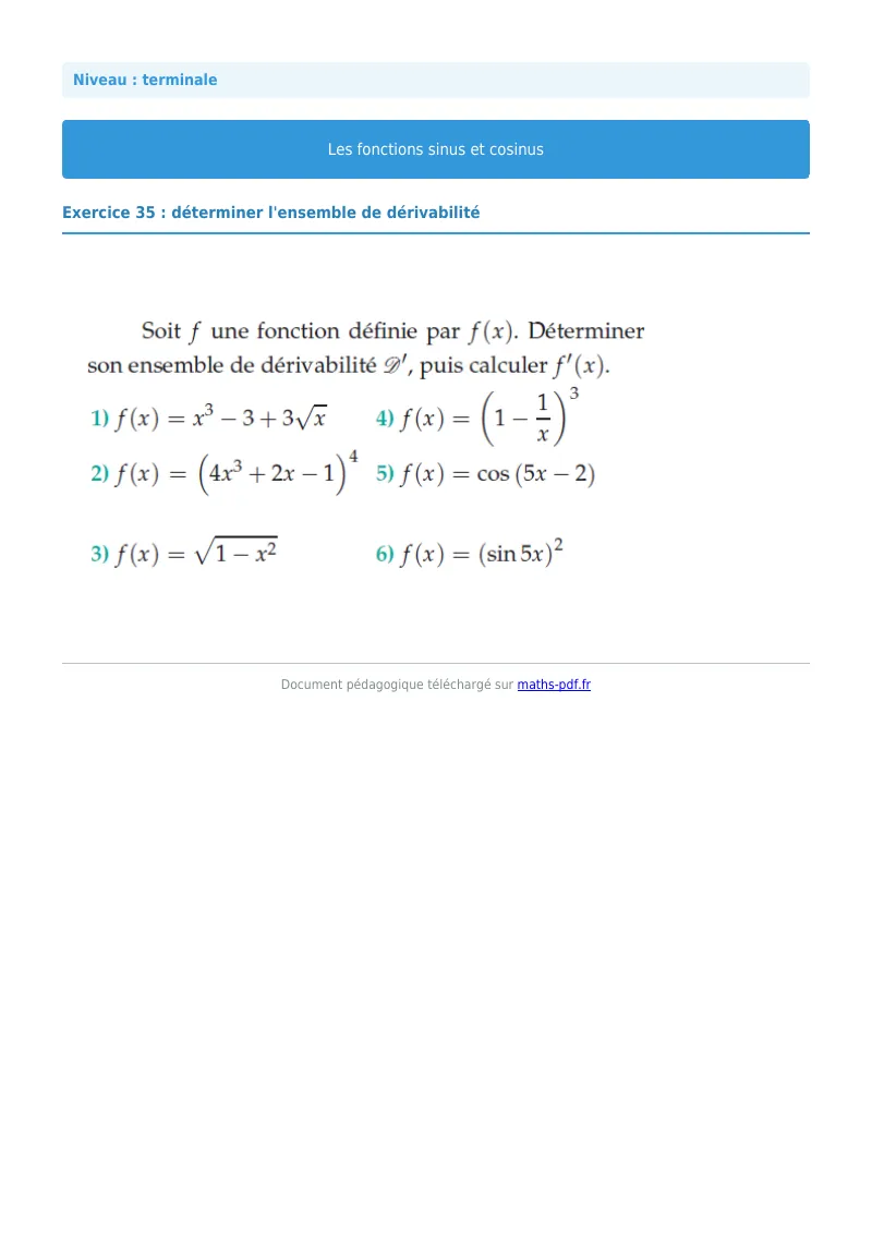 Fonctions sinus et cosinus : exercice n°35 de maths en terminale corrigé en PDF