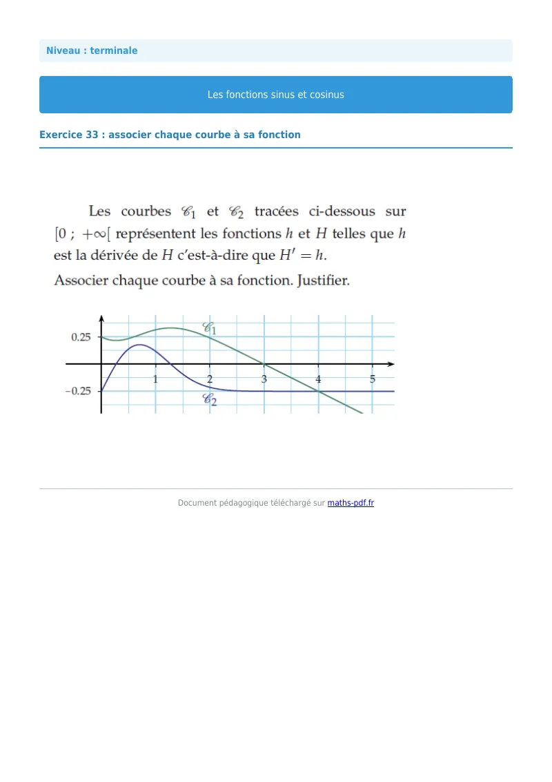Fonctions sinus et cosinus : exercice n°33 de maths en terminale corrigé en PDF
