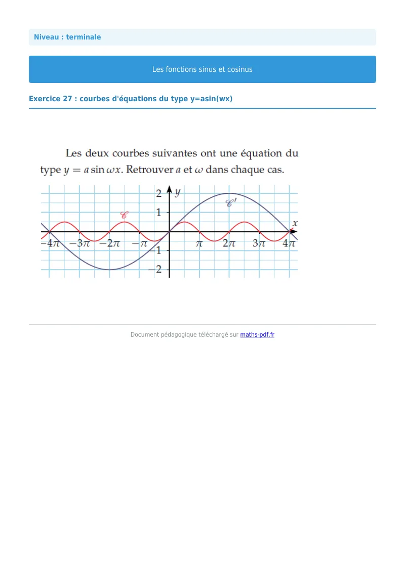 Fonctions sinus et cosinus : exercice n°27 de maths en terminale corrigé en PDF