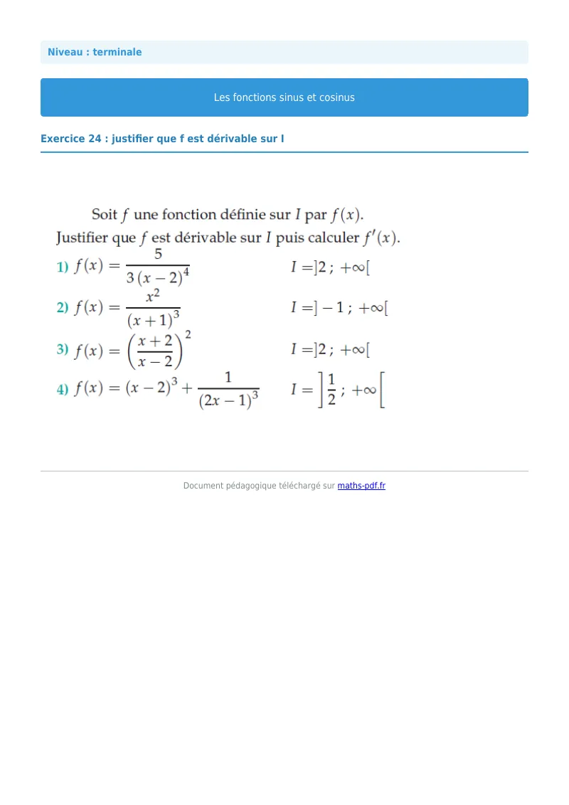 Fonctions sinus et cosinus : exercice n°24 de maths en terminale corrigé en PDF