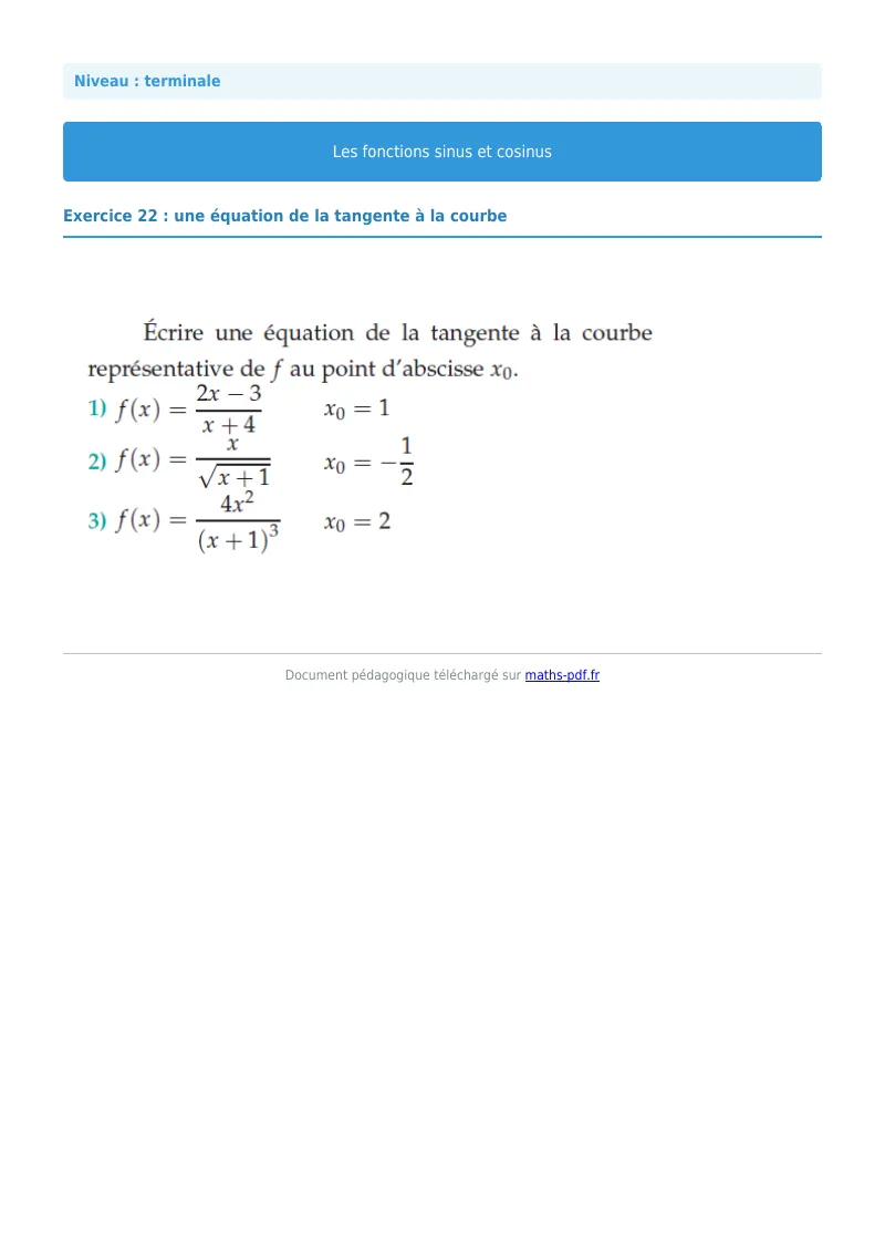 Fonctions sinus et cosinus : exercice n°22 de maths en terminale corrigé en PDF