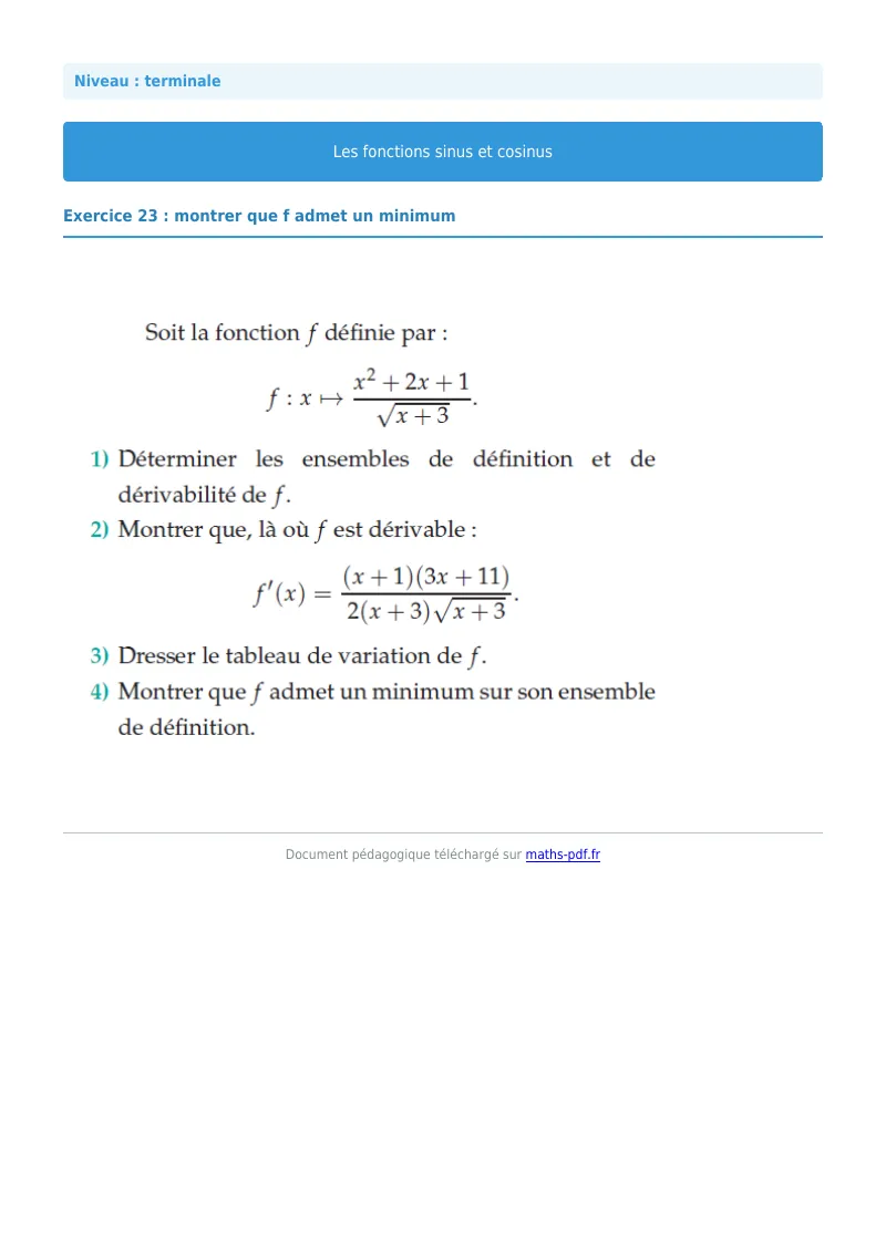 Fonctions sinus et cosinus : exercice n°23 de maths en terminale corrigé en PDF