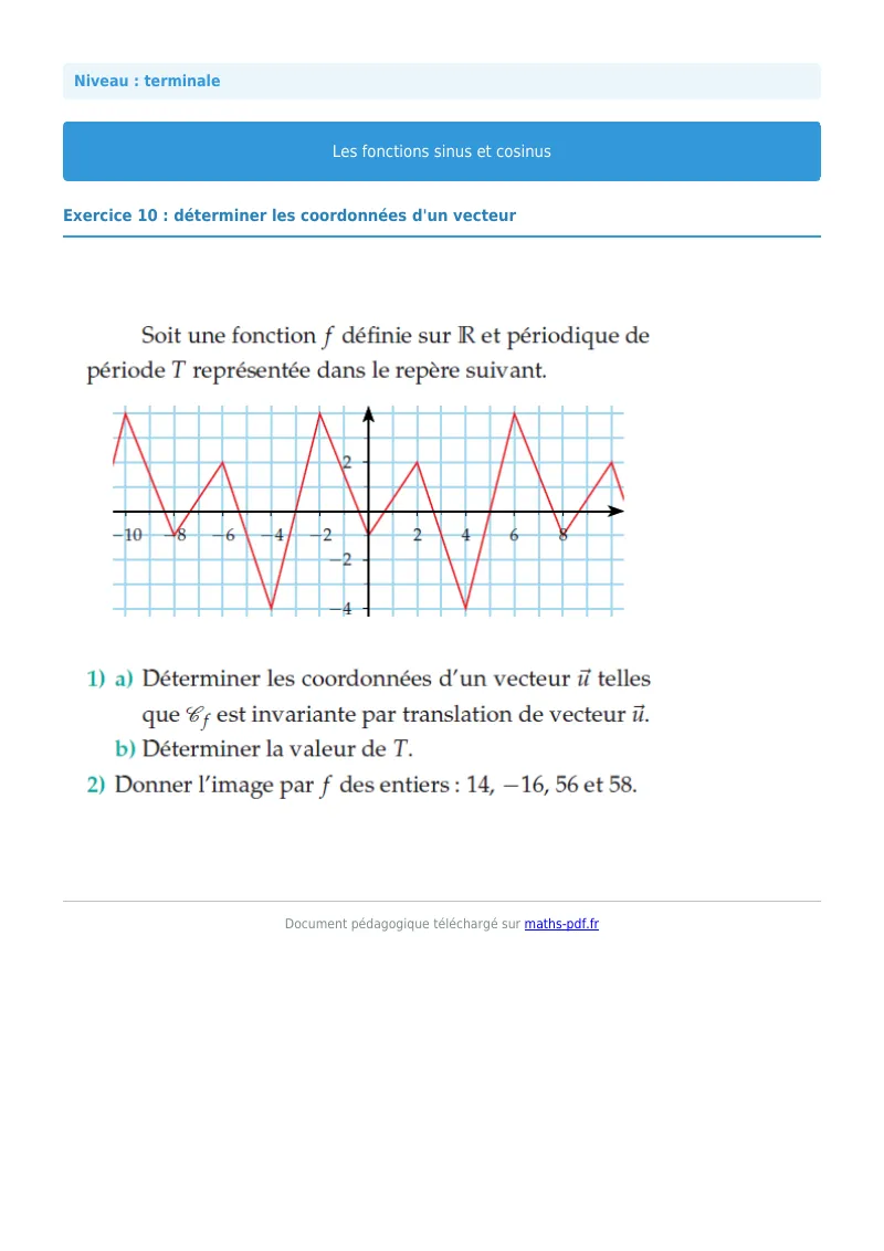 Fonctions sinus et cosinus : exercice n°10 de maths en terminale corrigé en PDF