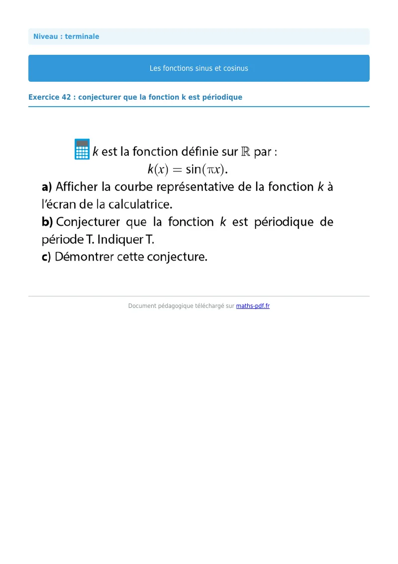 Fonctions sinus et cosinus : exercice n°42 de maths en terminale corrigé en PDF