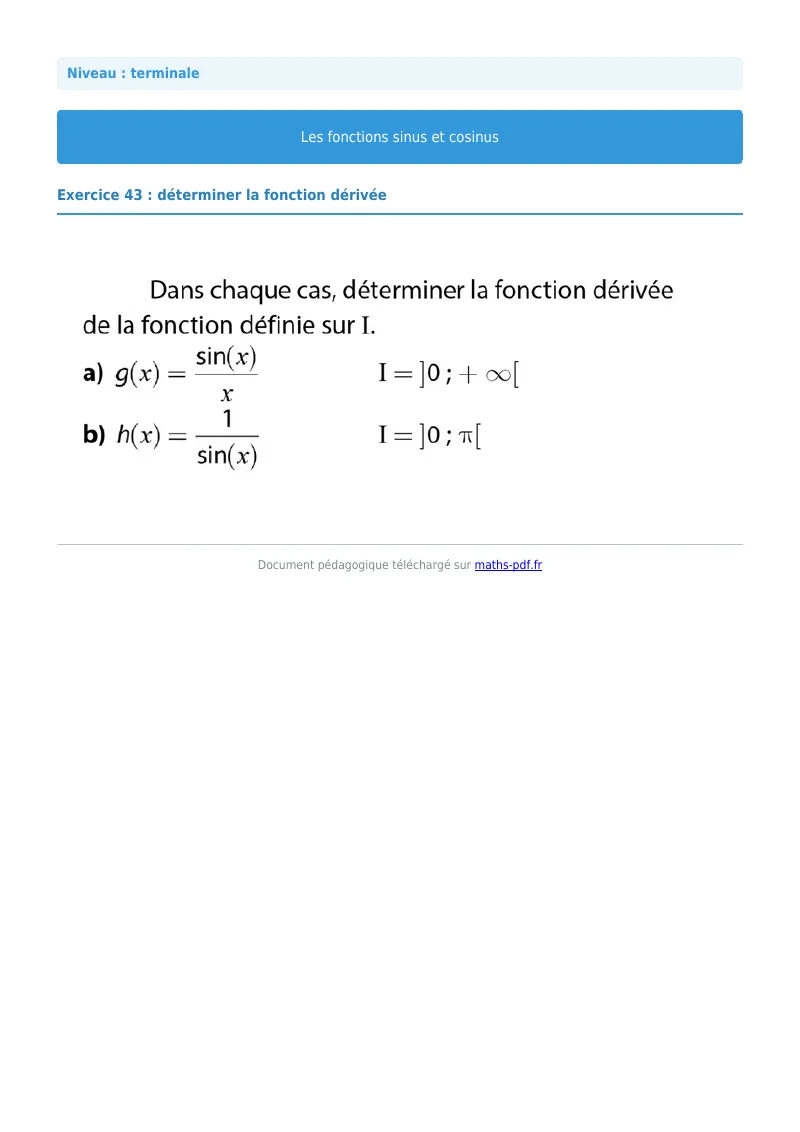 Fonctions sinus et cosinus : exercice n°43 de maths en terminale corrigé en PDF