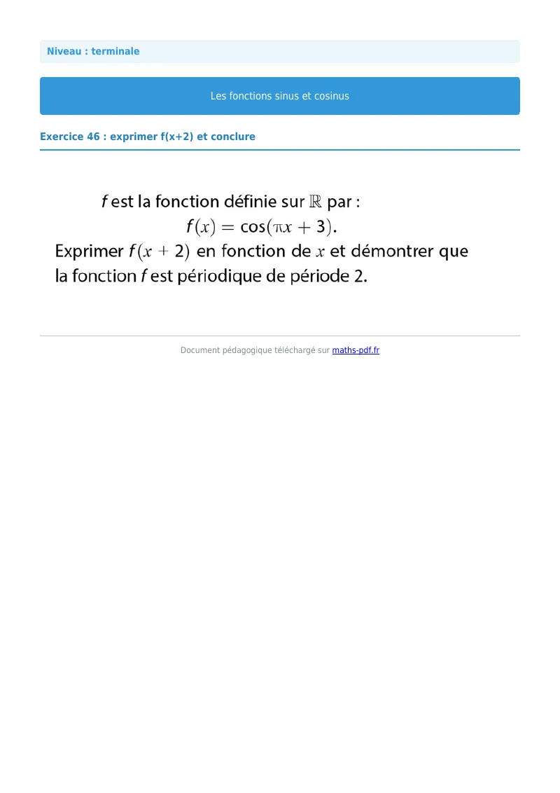 Fonctions sinus et cosinus : exercice n°46 de maths en terminale corrigé en PDF