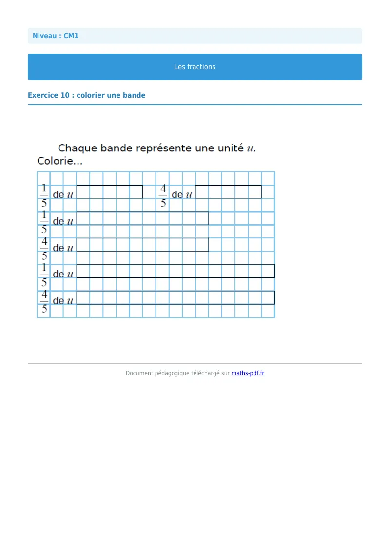 Les fractions : exercice n°10 de maths en CM1 corrigé en PDF
