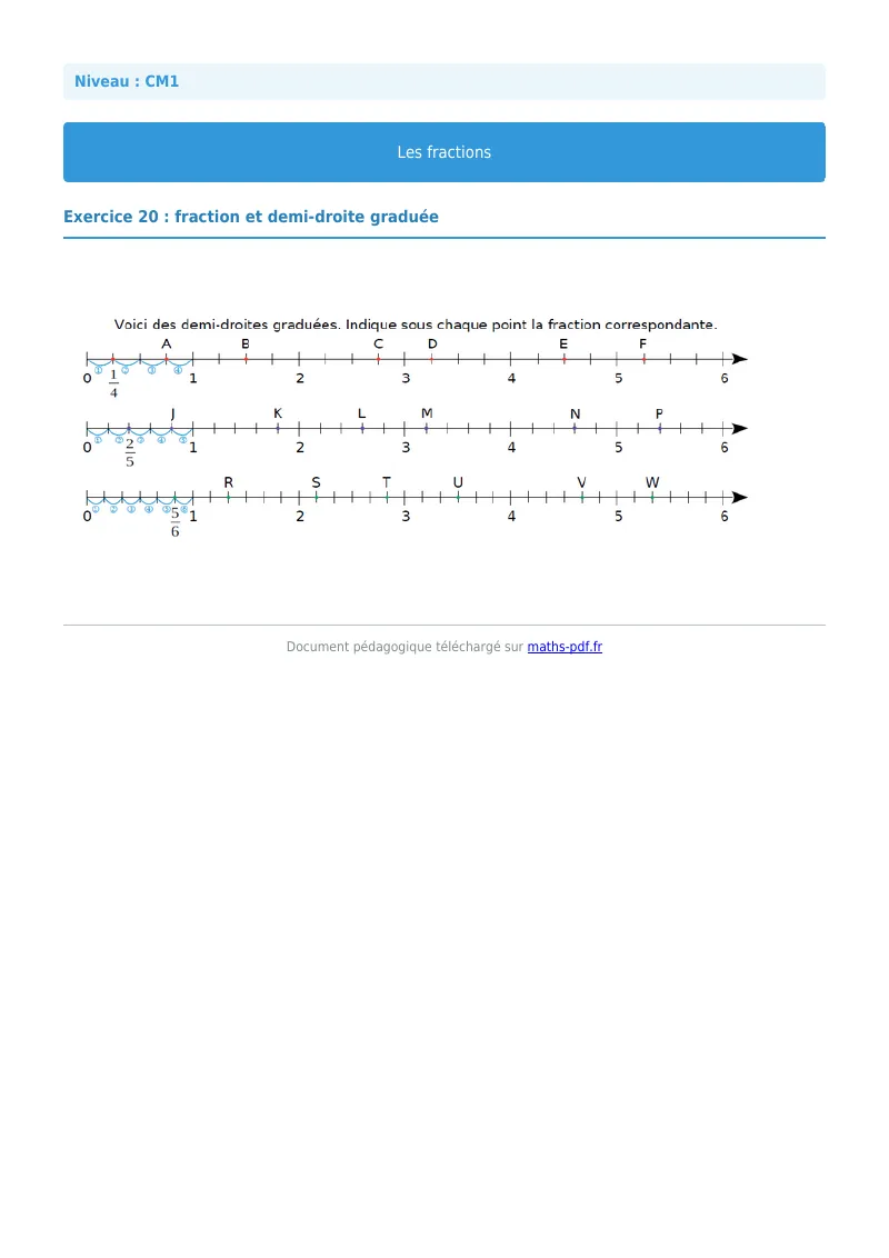 Les fractions : exercice n°20 de maths en CM1 corrigé en PDF