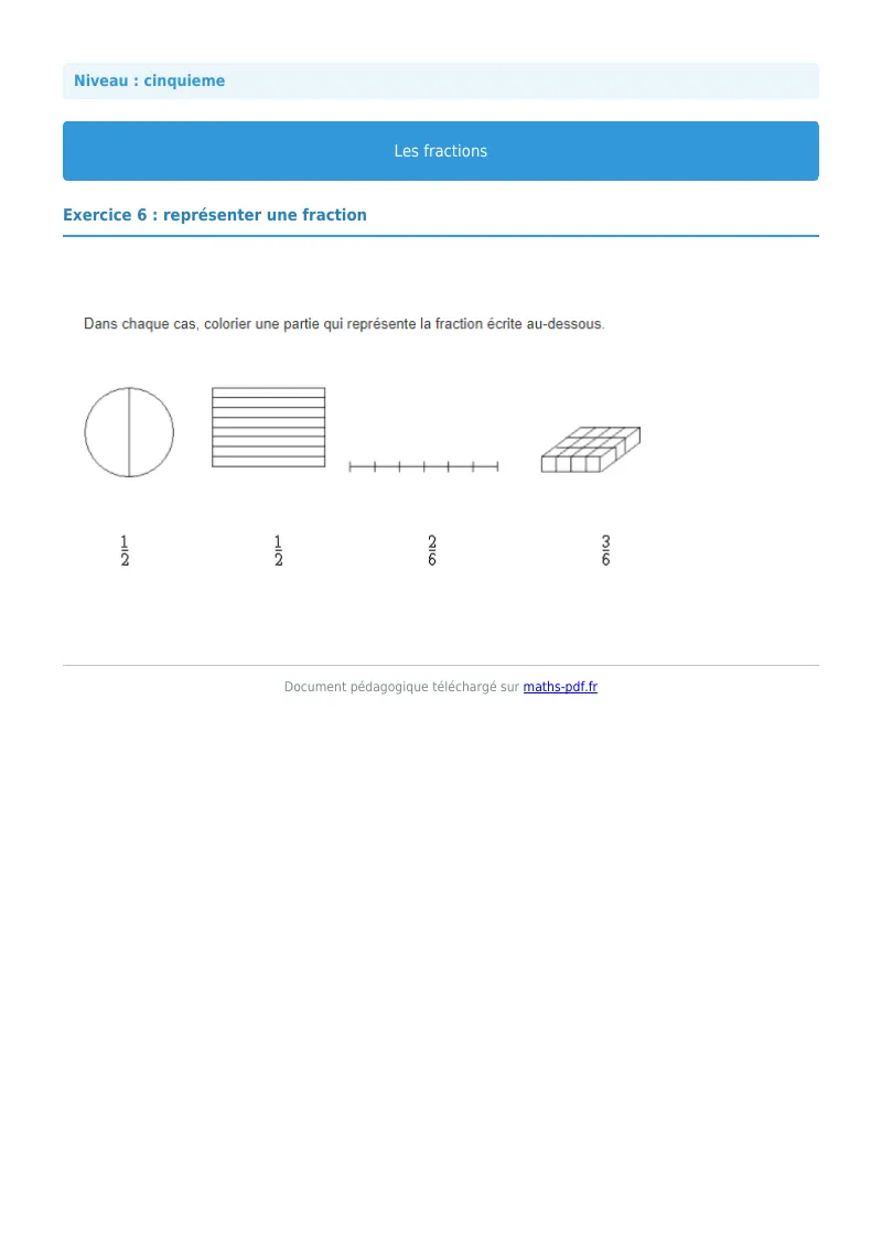 Fractions : exercice n°6 de maths en 5ème corrigé en PDF