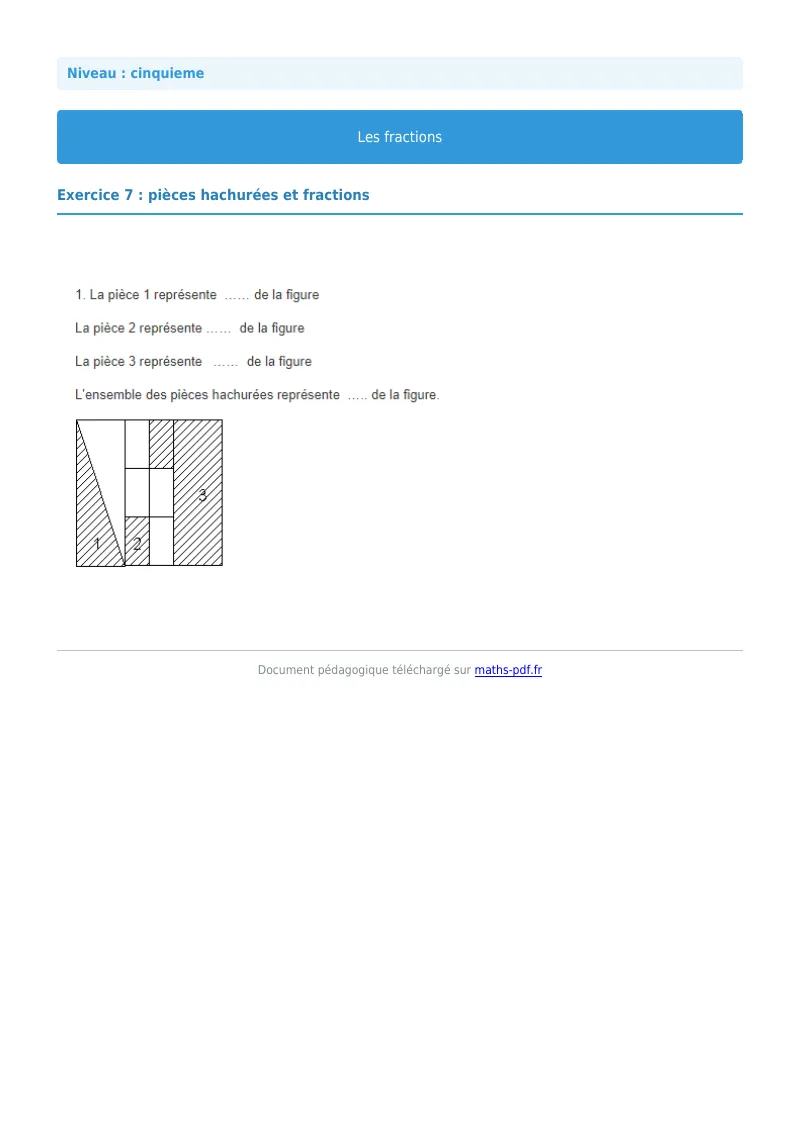 Fractions : exercice n°7 de maths en 5ème corrigé en PDF