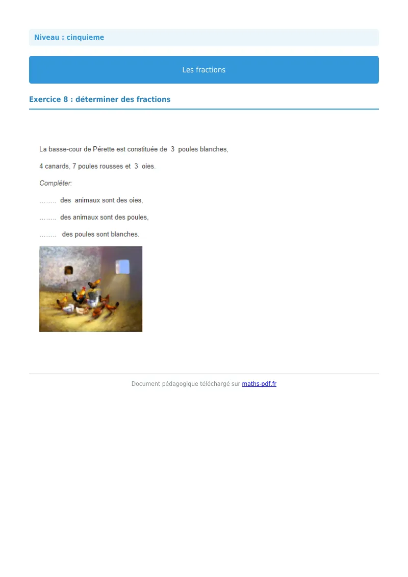 Fractions : exercice n°8 de maths en 5ème corrigé en PDF