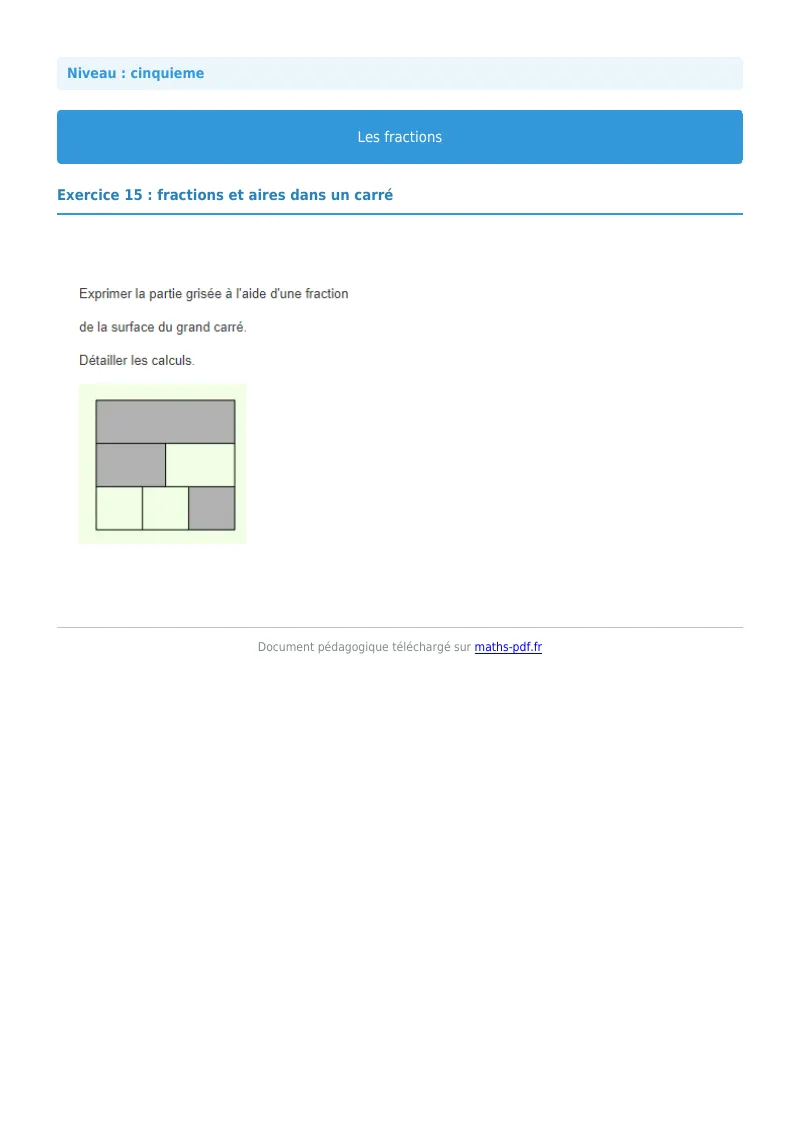 Fractions : exercice n°15 de maths en 5ème corrigé en PDF