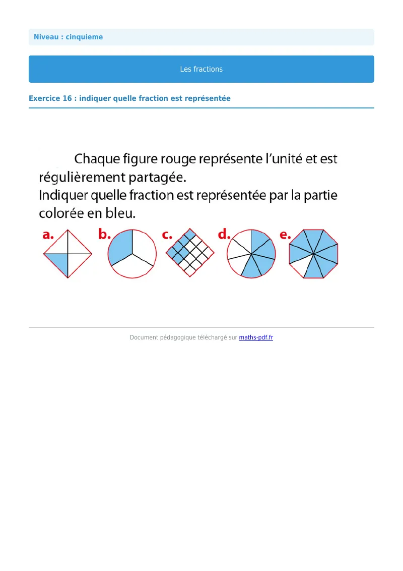 Fractions : exercice n°16 de maths en 5ème corrigé en PDF