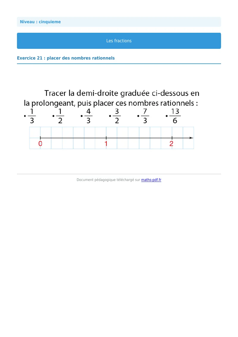 Fractions : exercice n°21 de maths en 5ème corrigé en PDF