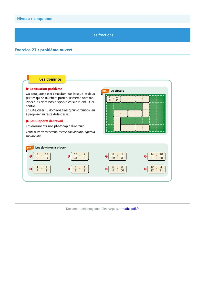 Fractions : exercice n°27 de maths en 5ème corrigé en PDF