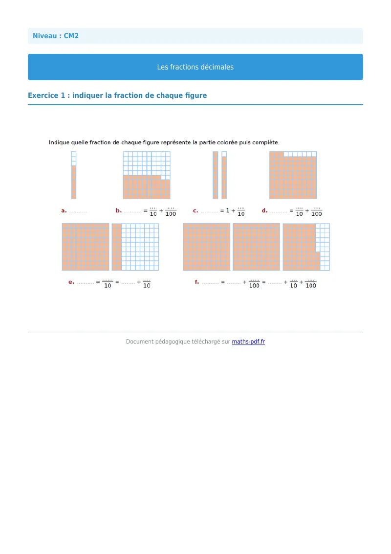 Fractions décimales : exercice n°1 de maths en CM2 corrigé en PDF
