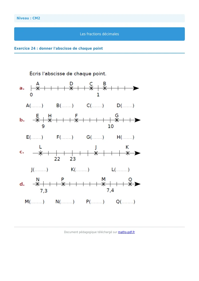 Fractions décimales : exercice n°24 de maths en CM2 corrigé en PDF