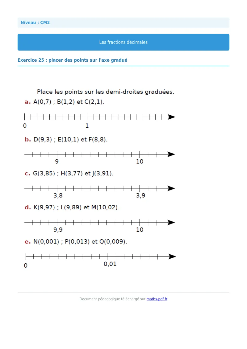 Fractions décimales : exercice n°25 de maths en CM2 corrigé en PDF