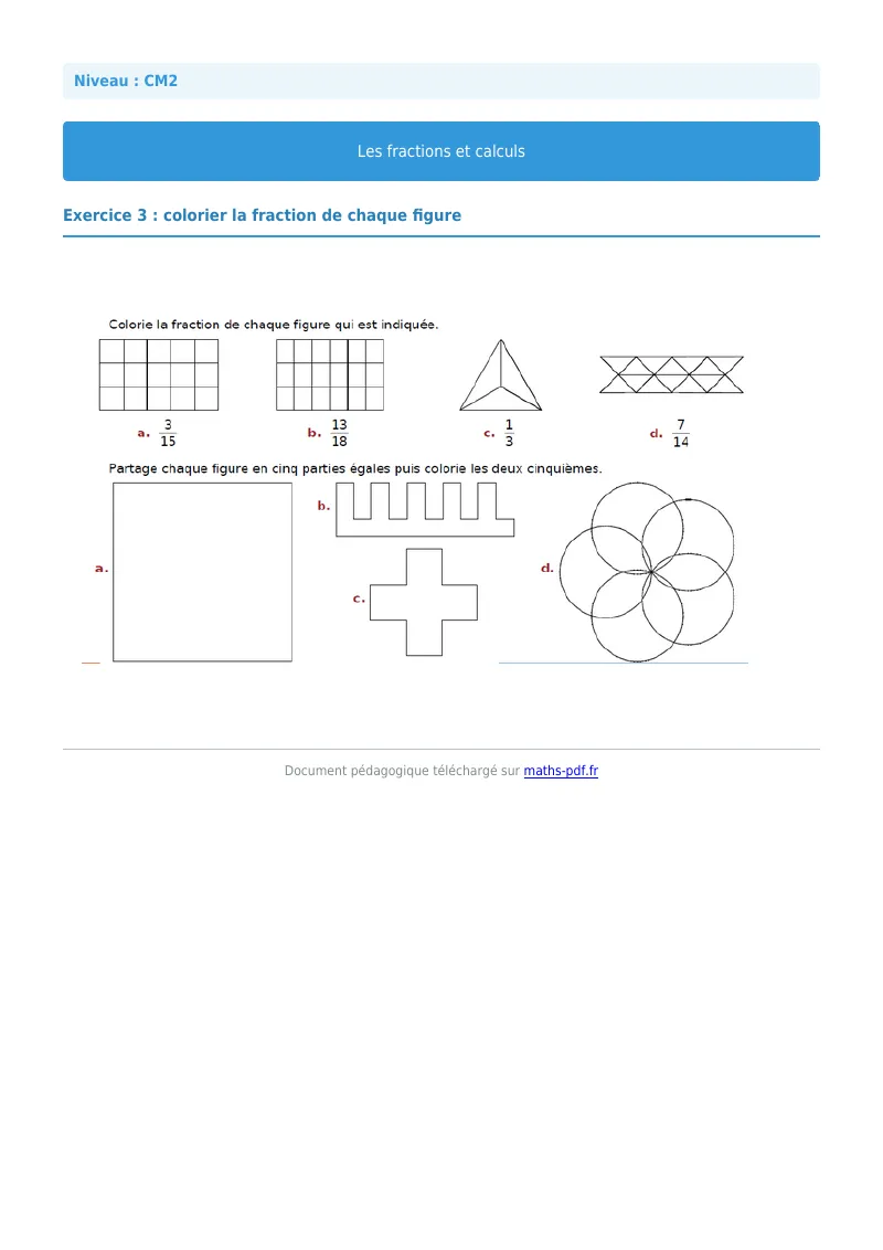 Fractions et calculs : exercice n°3 de maths en CM2 corrigé en PDF