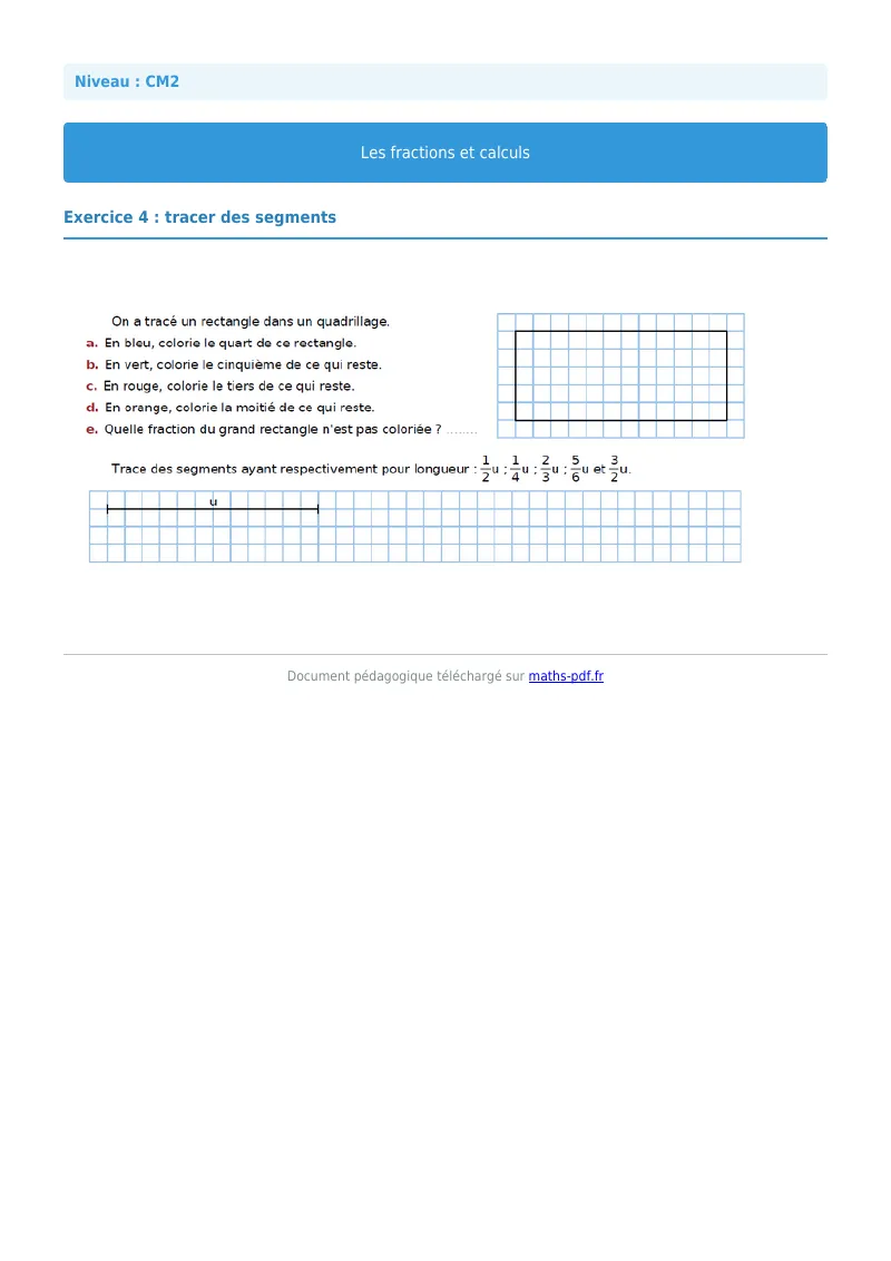 Fractions et calculs : exercice n°4 de maths en CM2 corrigé en PDF