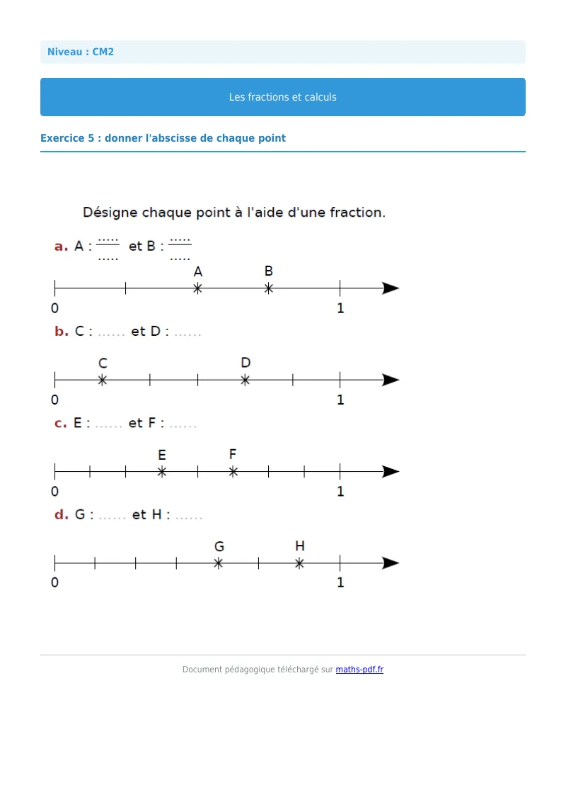 Fractions et calculs : exercice n°5 de maths en CM2 corrigé en PDF