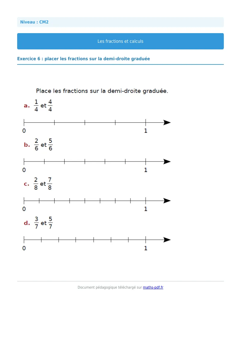 Fractions et calculs : exercice n°6 de maths en CM2 corrigé en PDF