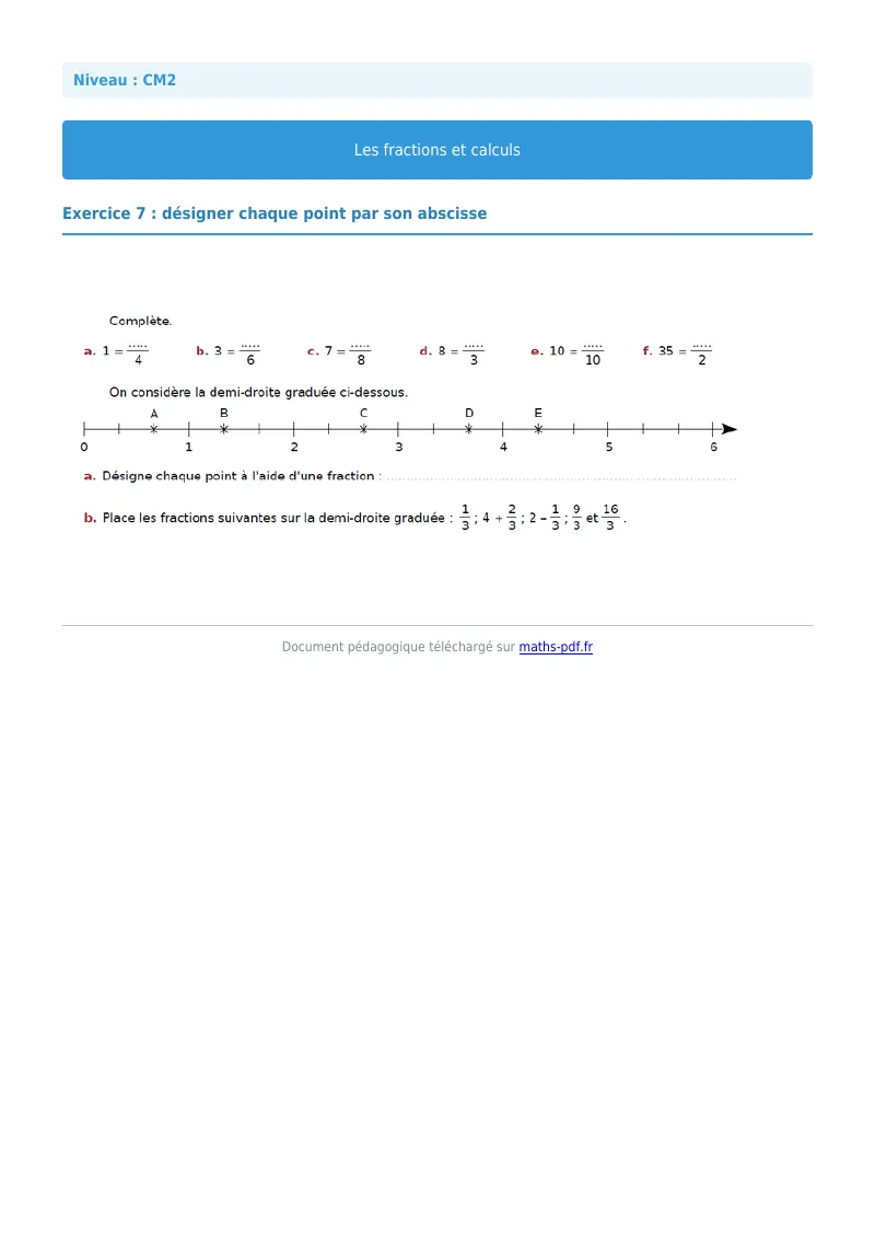 Fractions et calculs : exercice n°7 de maths en CM2 corrigé en PDF