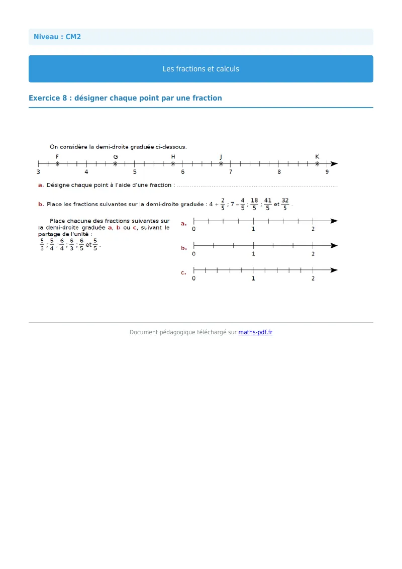 Fractions et calculs : exercice n°8 de maths en CM2 corrigé en PDF