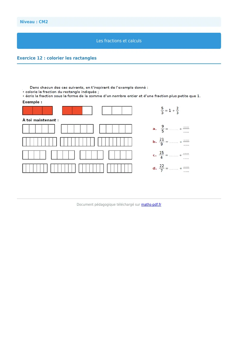 Fractions et calculs : exercice n°12 de maths en CM2 corrigé en PDF